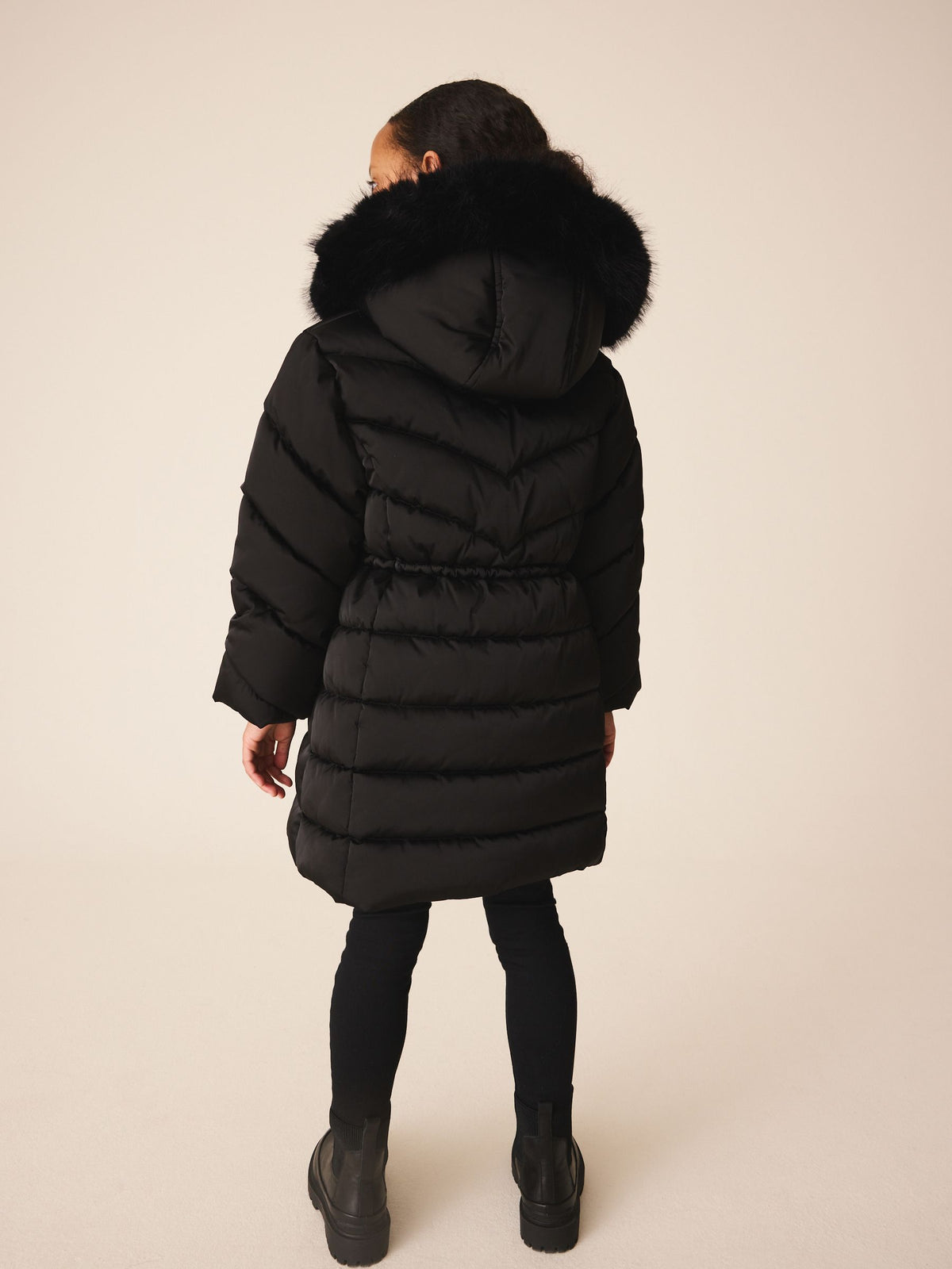 Black Shower Resistant Faux Fur Trim Padded Coat (3-16yrs) - image 3