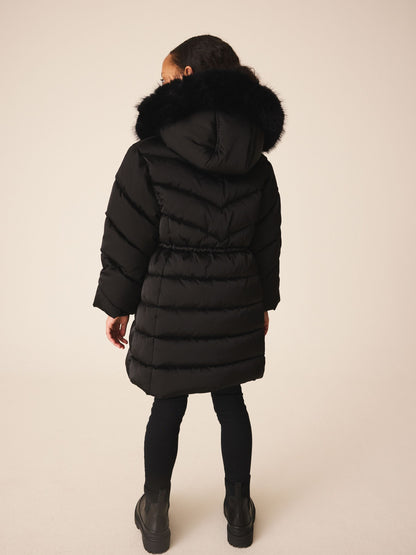 Black Shower Resistant Faux Fur Trim Padded Coat (3-16yrs) - image 3