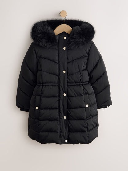 Black Shower Resistant Faux Fur Trim Padded Coat (3-16yrs) - image 5