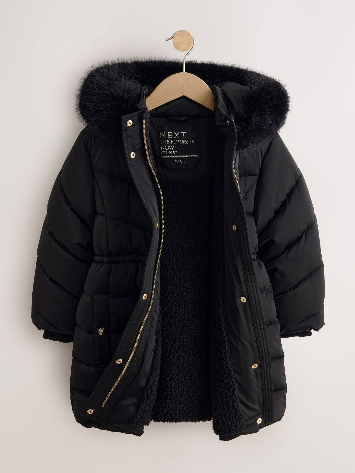 Black Shower Resistant Faux Fur Trim Padded Coat (3-16yrs) - image 6