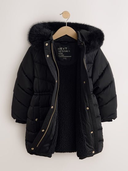 Black Shower Resistant Faux Fur Trim Padded Coat (3-16yrs) - image 6
