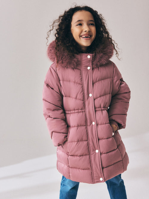 Pink Shower Resistant Faux Fur Trim Padded Coat (3-16yrs) - image 1
