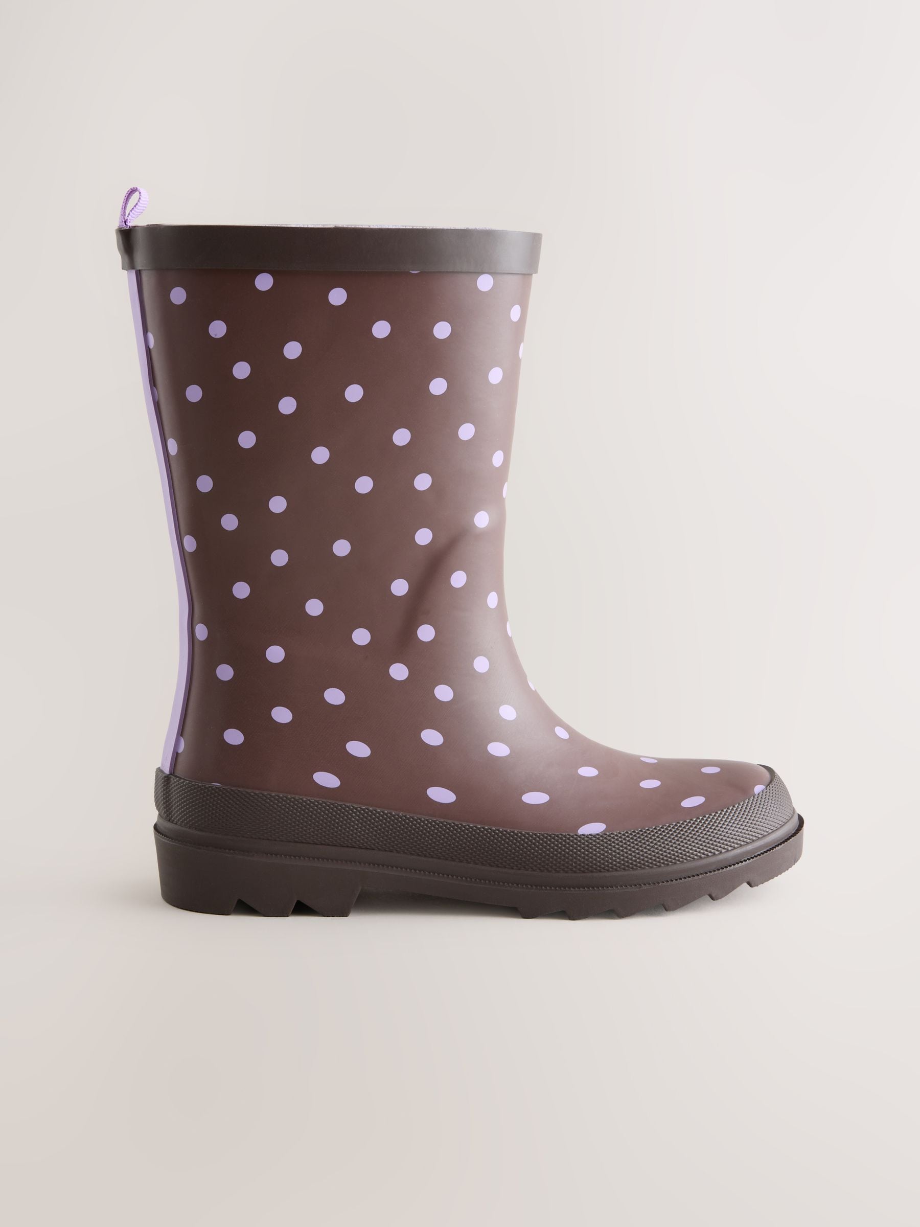 Chocolate Brown and Purple Polka Dot Standard Fit (F) Wellies image 2