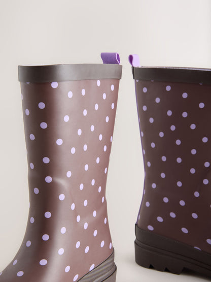 Chocolate Brown and Purple Polka Dot Standard Fit (F) Wellies image 3