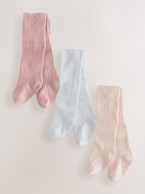 Dsiney Kidz - Pink/White Rib Baby Tights 3 Pack image 1