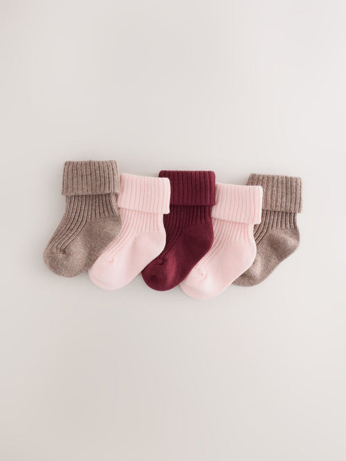 Dsiney Kidz - Brown and Pink Roll Top Baby Socks 5 Pack image 1