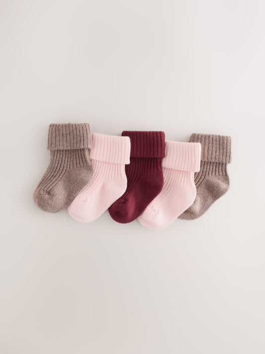Dsiney Kidz - Brown and Pink Roll Top Baby Socks 5 Pack image 1