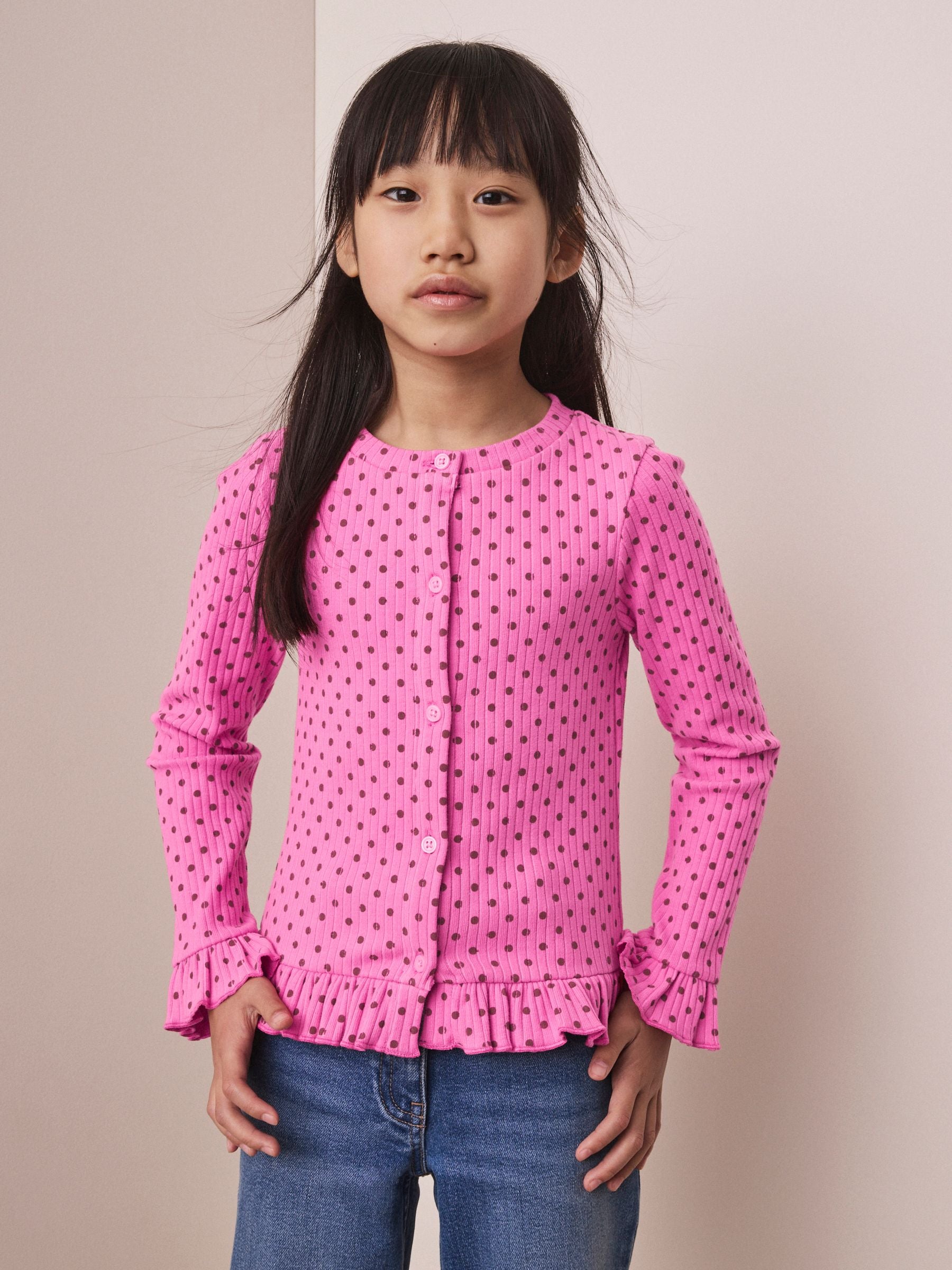 Dsiney Kidz - Pink Spot Long Sleeve Frill Cardigan (3-16yrs) image 1