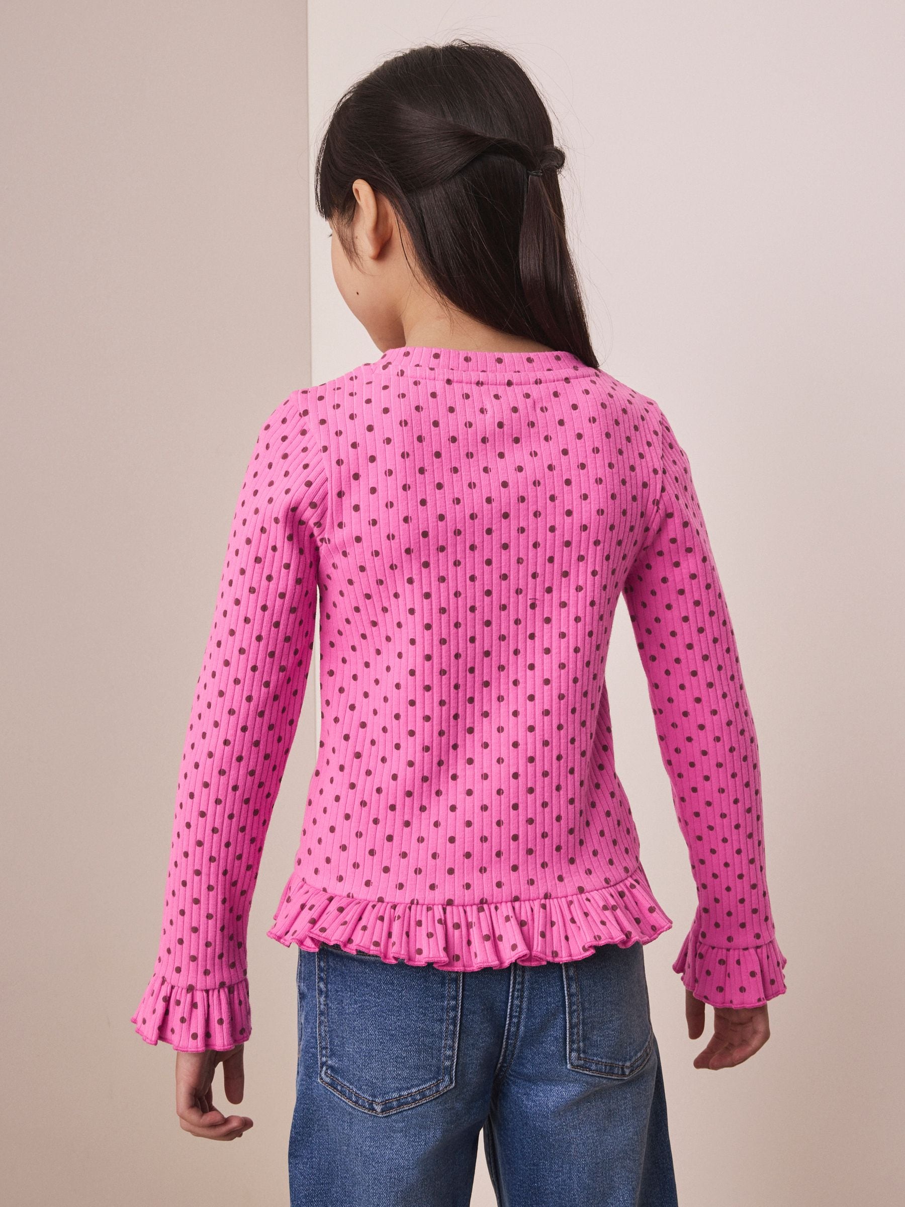 Dsiney Kidz - Pink Spot Long Sleeve Frill Cardigan (3-16yrs) image 2