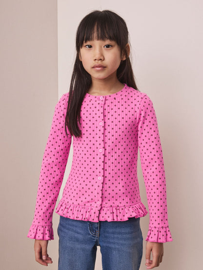 Dsiney Kidz - Pink Spot Long Sleeve Frill Cardigan (3-16yrs) image 3