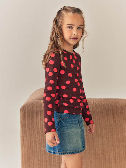 Dsiney Kidz - Chocolate Brown Spot Long Sleeve Ribbed Top (3-16yrs) image 1