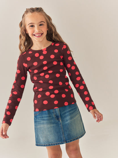 Dsiney Kidz - Chocolate Brown Spot Long Sleeve Ribbed Top (3-16yrs) image 2