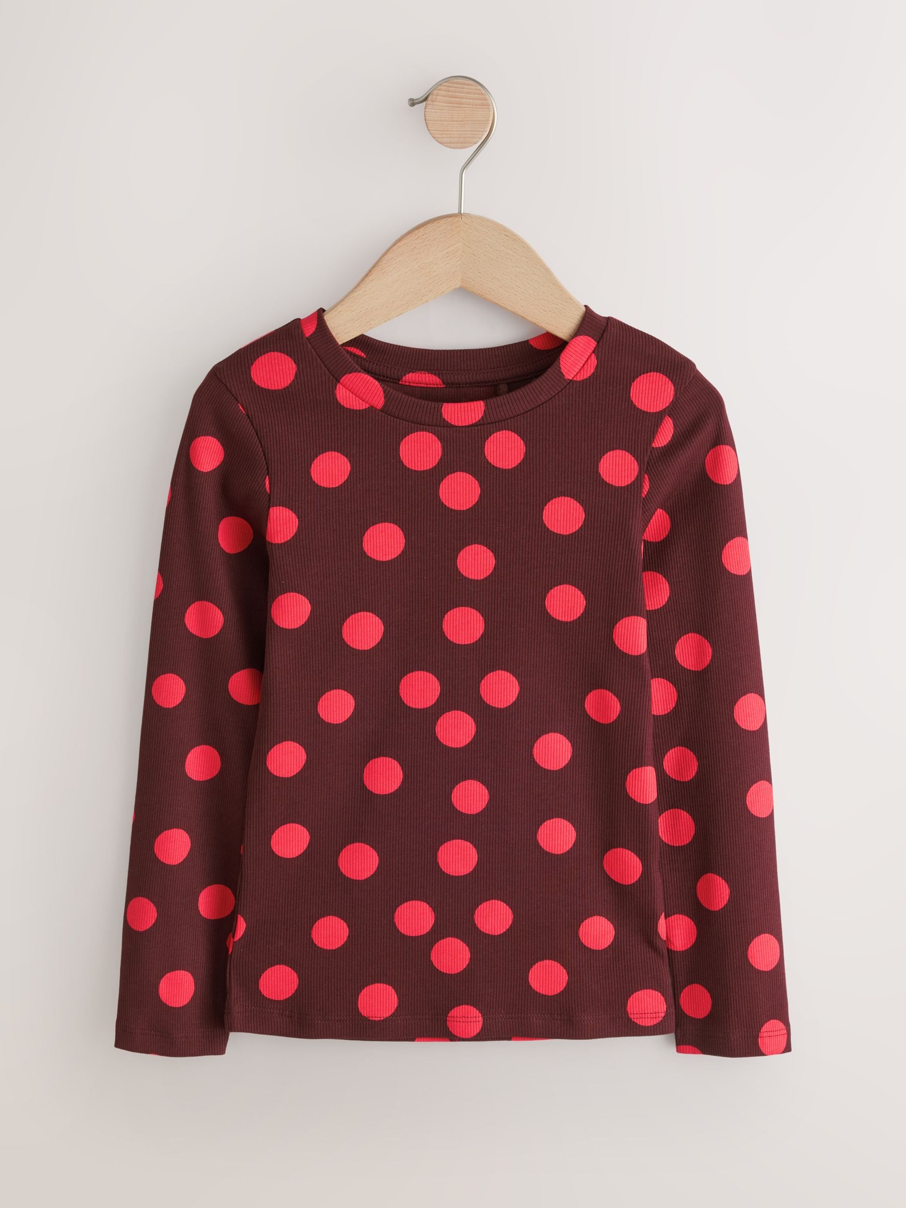 Dsiney Kidz - Chocolate Brown Spot Long Sleeve Ribbed Top (3-16yrs) image 4