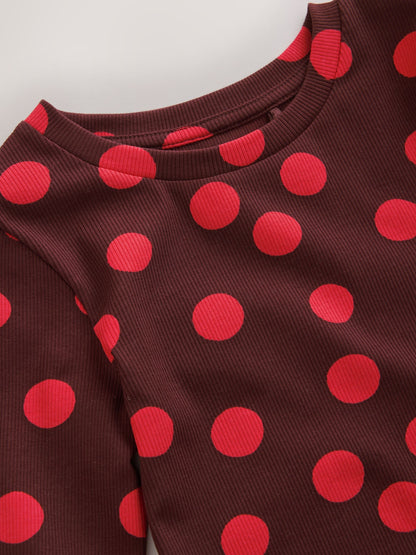 Dsiney Kidz - Chocolate Brown Spot Long Sleeve Ribbed Top (3-16yrs) image 6