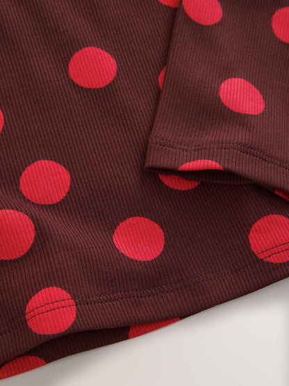 Dsiney Kidz - Chocolate Brown Spot Long Sleeve Ribbed Top (3-16yrs) image 7