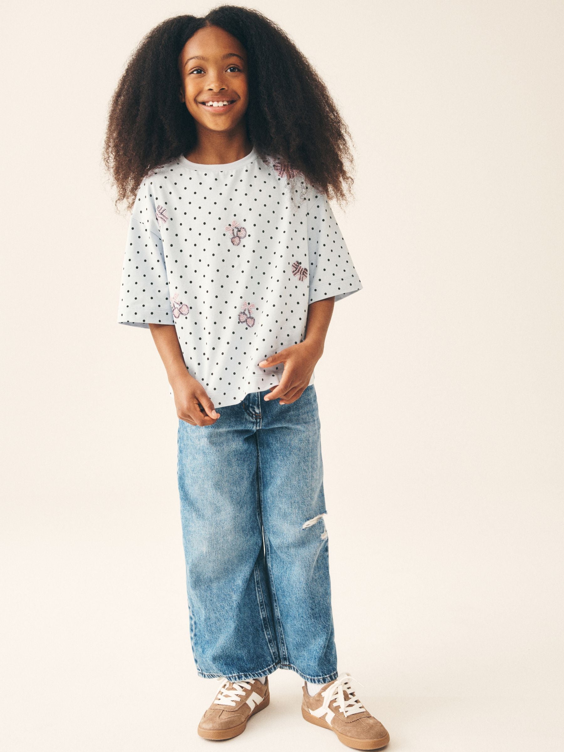 Dsiney Kidz - Light Blue Polka Dot Bow Beaded T-Shirt (3-16yrs) image 2