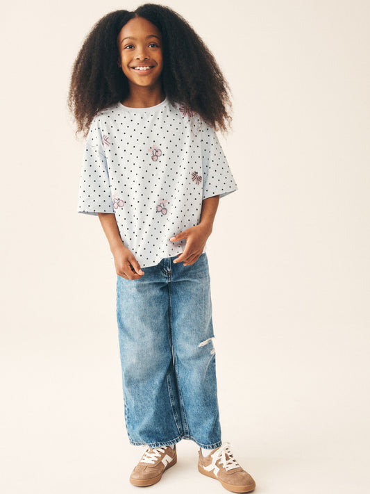 Dsiney Kidz - Light Blue Polka Dot Bow Beaded T-Shirt (3-16yrs) image 2