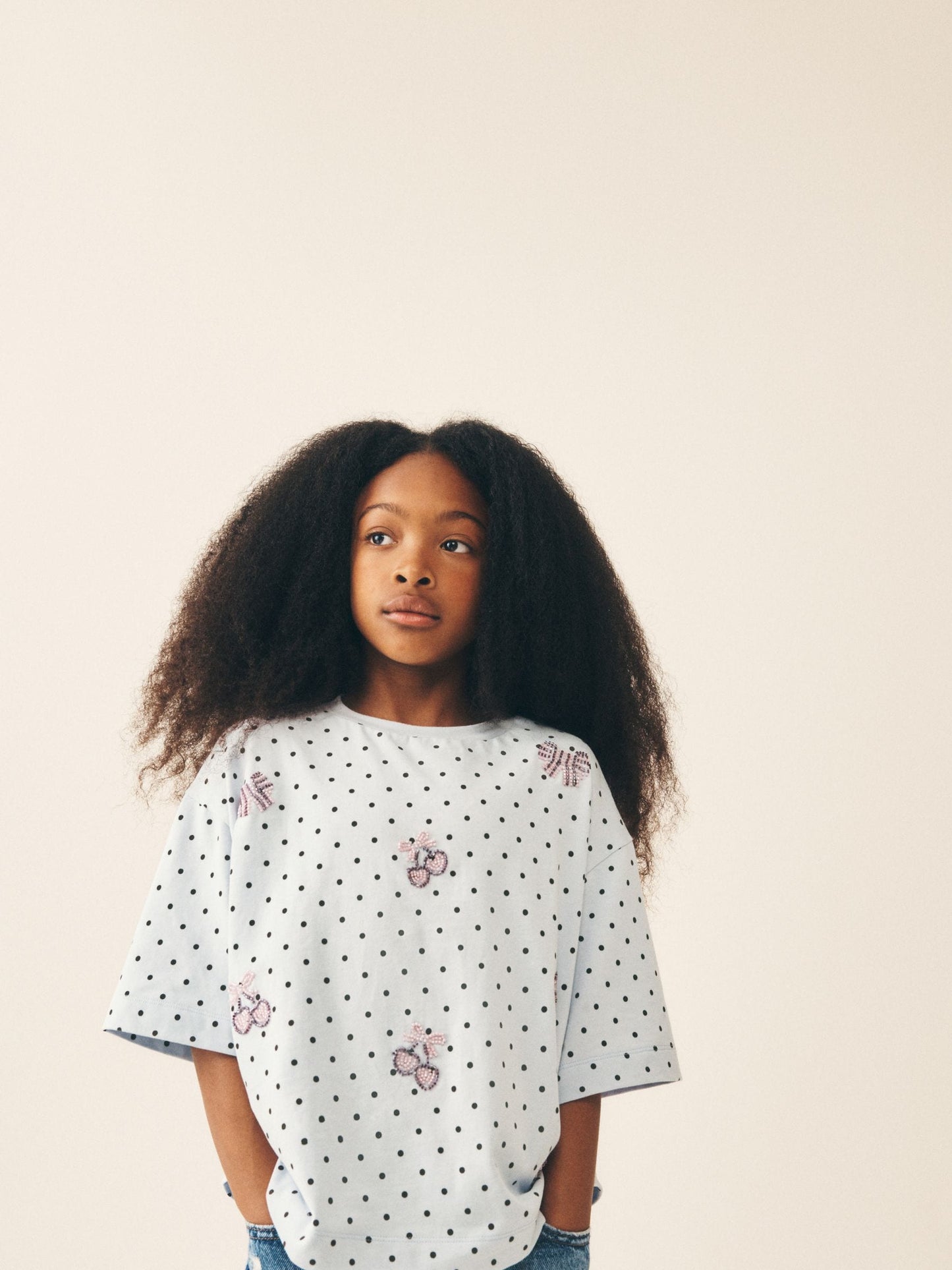 Dsiney Kidz - Light Blue Polka Dot Bow Beaded T-Shirt (3-16yrs) image 4