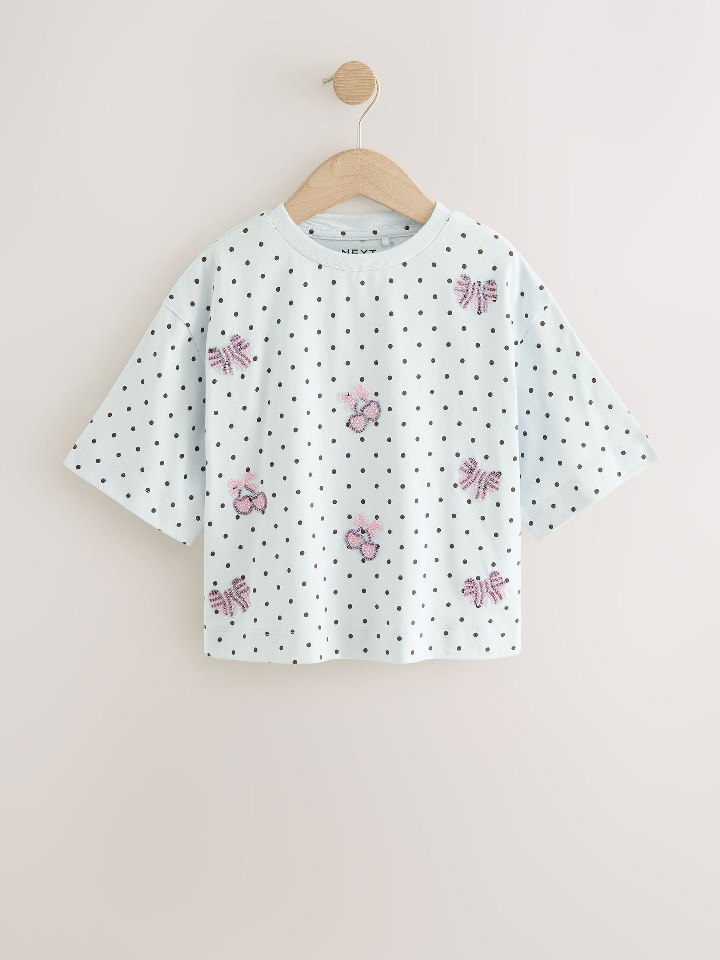 Dsiney Kidz - Light Blue Polka Dot Bow Beaded T-Shirt (3-16yrs) image 5