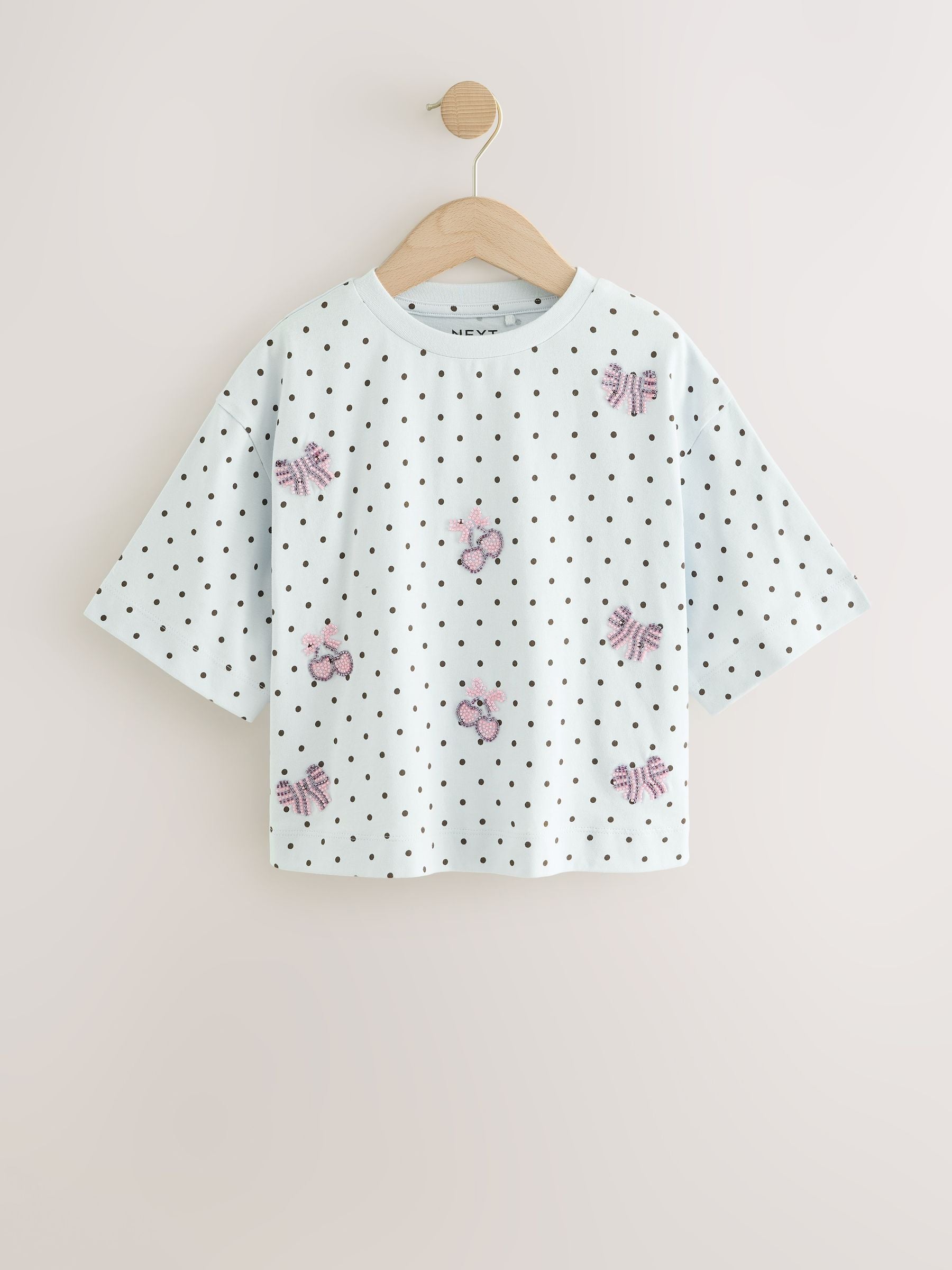 Dsiney Kidz - Light Blue Polka Dot Bow Beaded T-Shirt (3-16yrs) image 5