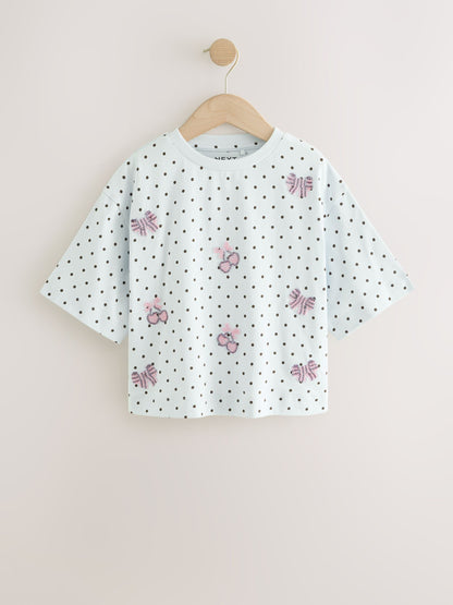 Dsiney Kidz - Light Blue Polka Dot Bow Beaded T-Shirt (3-16yrs) image 5