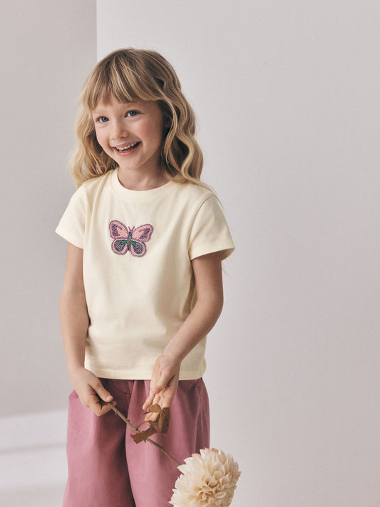 Dsiney Kidz - Ecru Butterfly Beaded T-Shirt (3-16yrs) image 1