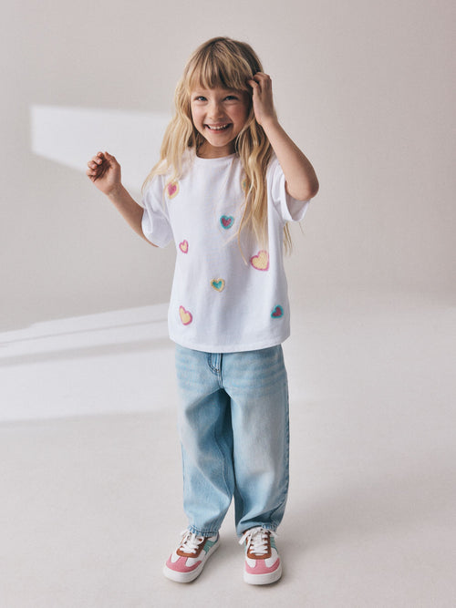 Dsiney Kidz - White Pastel Hearts Beaded T-Shirt (3-16yrs) image 1