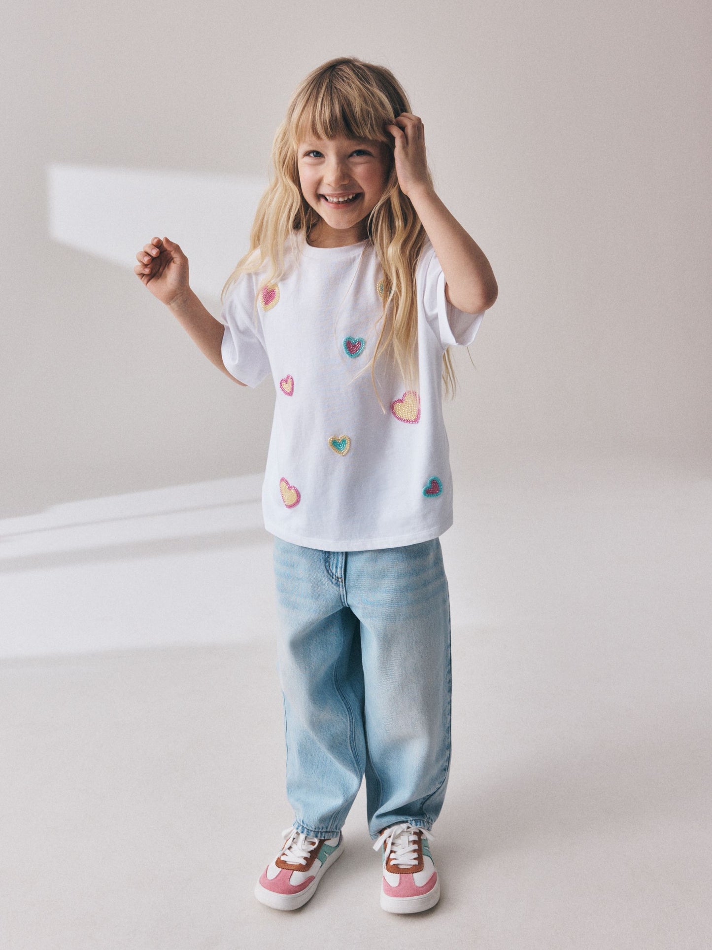 Dsiney Kidz - White Pastel Hearts Beaded T-Shirt (3-16yrs) image 1