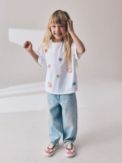 Dsiney Kidz - White Pastel Hearts Beaded T-Shirt (3-16yrs) image 1