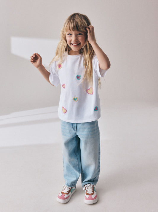 Dsiney Kidz - White Pastel Hearts Beaded T-Shirt (3-16yrs) image 1