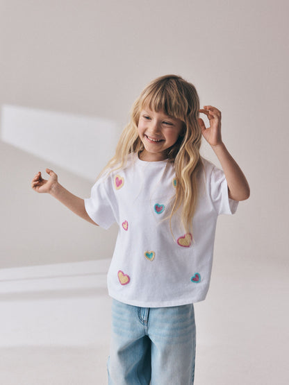 Dsiney Kidz - White Pastel Hearts Beaded T-Shirt (3-16yrs) image 2