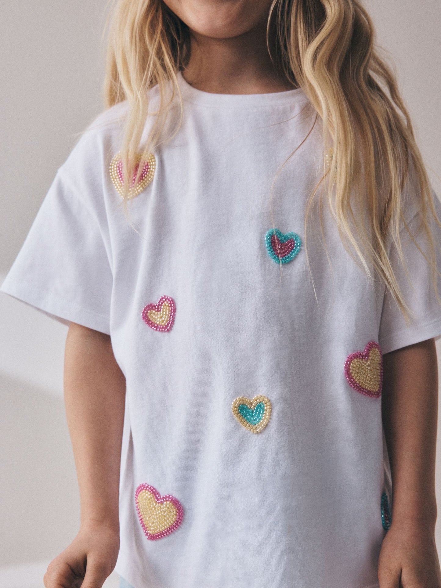 Dsiney Kidz - White Pastel Hearts Beaded T-Shirt (3-16yrs) image 3