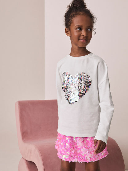 Dsiney Kidz - White Long Sleeve Sequin Heart Top (3-16yrs) image 2