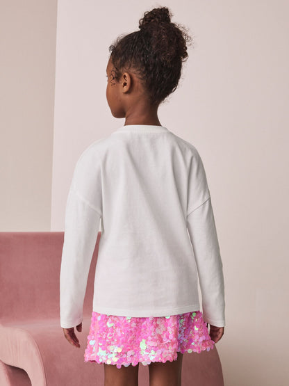 Dsiney Kidz - White Long Sleeve Sequin Heart Top (3-16yrs) image 3