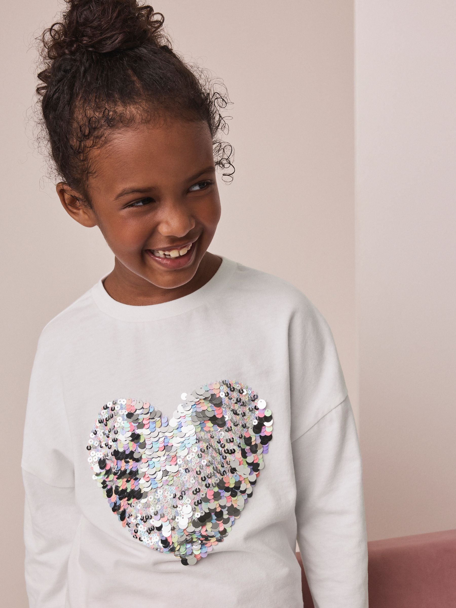 Dsiney Kidz - White Long Sleeve Sequin Heart Top (3-16yrs) image 4