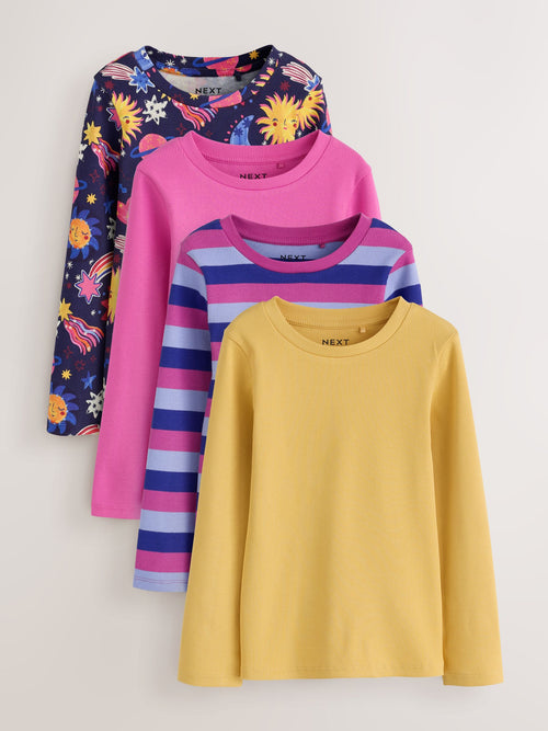 Dsiney Kidz - Navy/Pink Long Sleeve Ribbed T-Shirts 4 Pack (3-16yrs) image 1