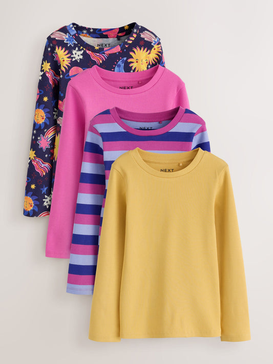 Dsiney Kidz - Navy/Pink Long Sleeve Ribbed T-Shirts 4 Pack (3-16yrs) image 1
