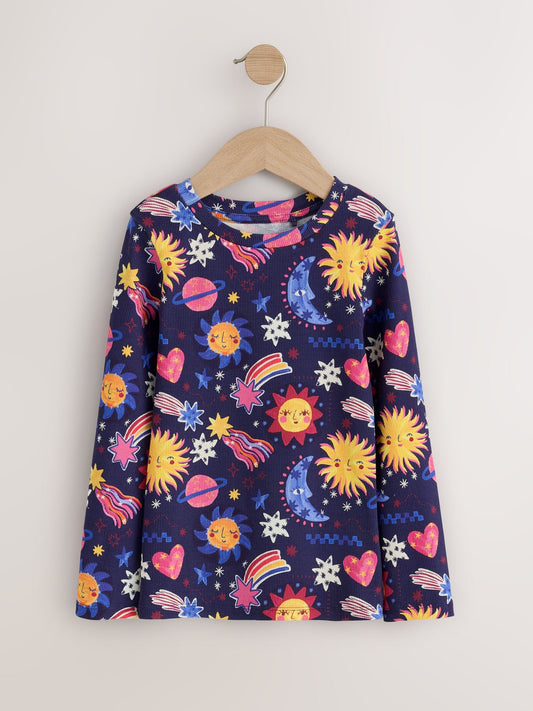 Dsiney Kidz - Navy/Pink Long Sleeve Ribbed T-Shirts 4 Pack (3-16yrs) image 2