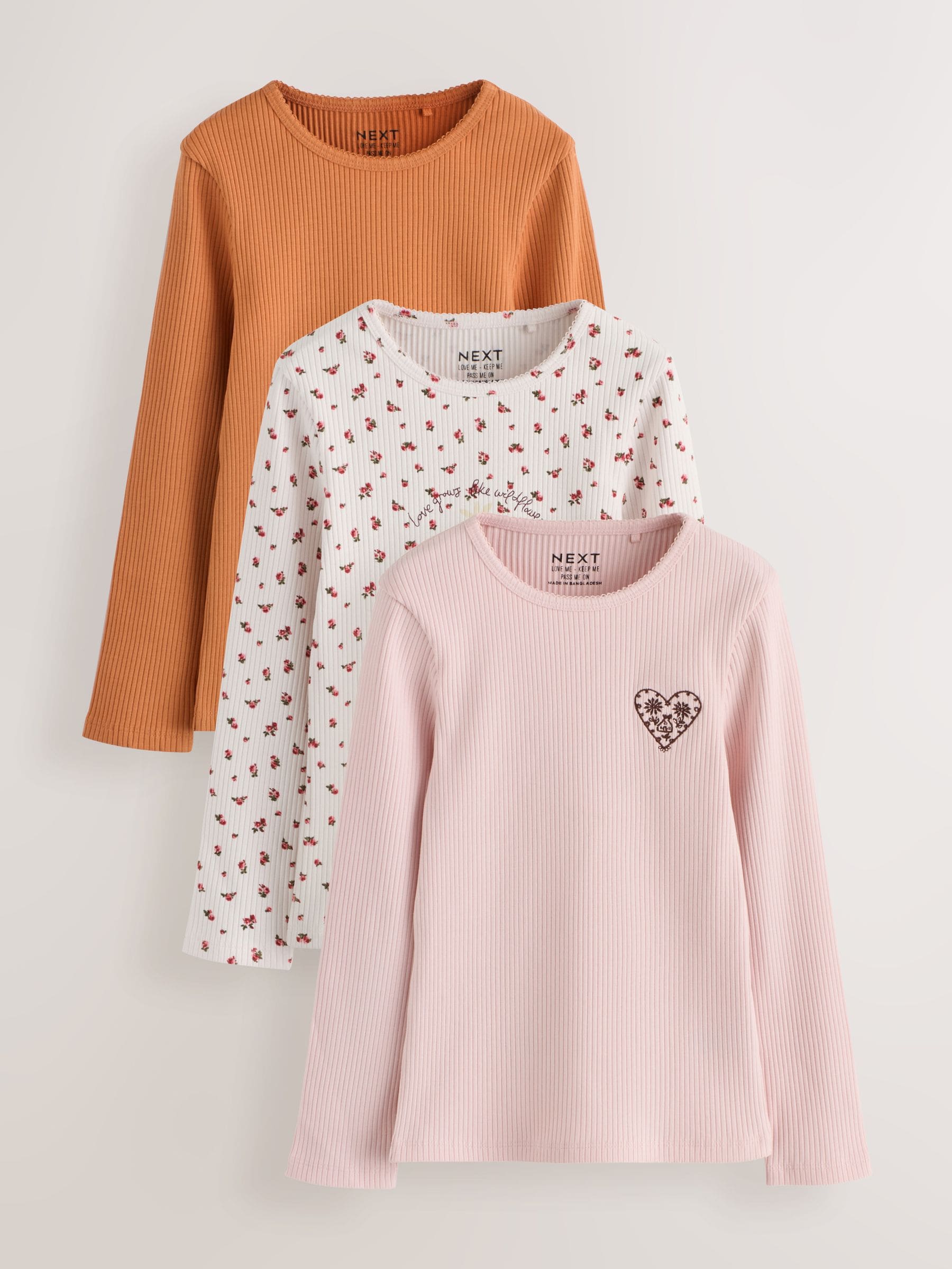 Dsiney Kidz - Pink Ditsy Long Sleeve Ribbed Top 3 Pack (3-16yrs) image 1