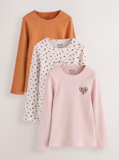 Dsiney Kidz - Pink Ditsy Long Sleeve Ribbed Top 3 Pack (3-16yrs) image 1
