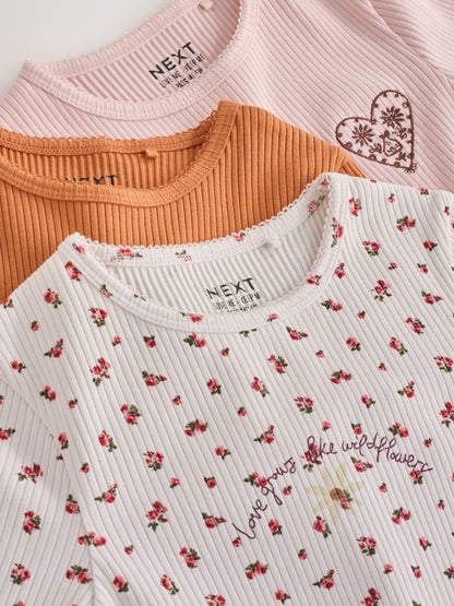 Dsiney Kidz - Pink Ditsy Long Sleeve Ribbed Top 3 Pack (3-16yrs) image 6