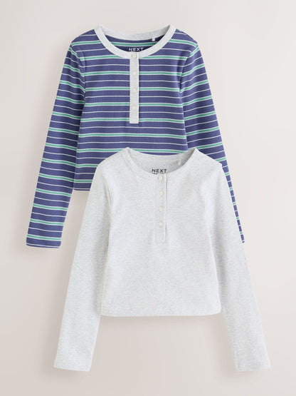 Dsiney Kidz - Grey Stripe Long Sleeve Button Tops 2 Pack (3-16yrs) image 1