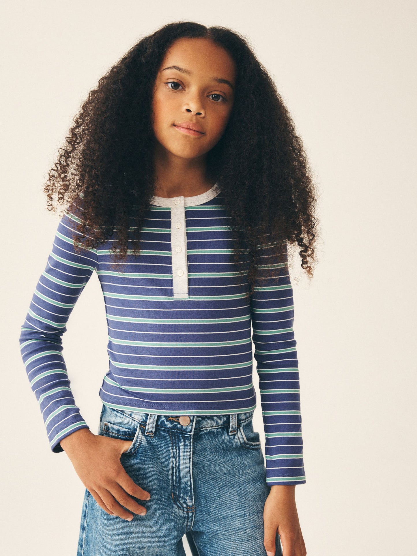 Dsiney Kidz - Grey Stripe Long Sleeve Button Tops 2 Pack (3-16yrs) image 2