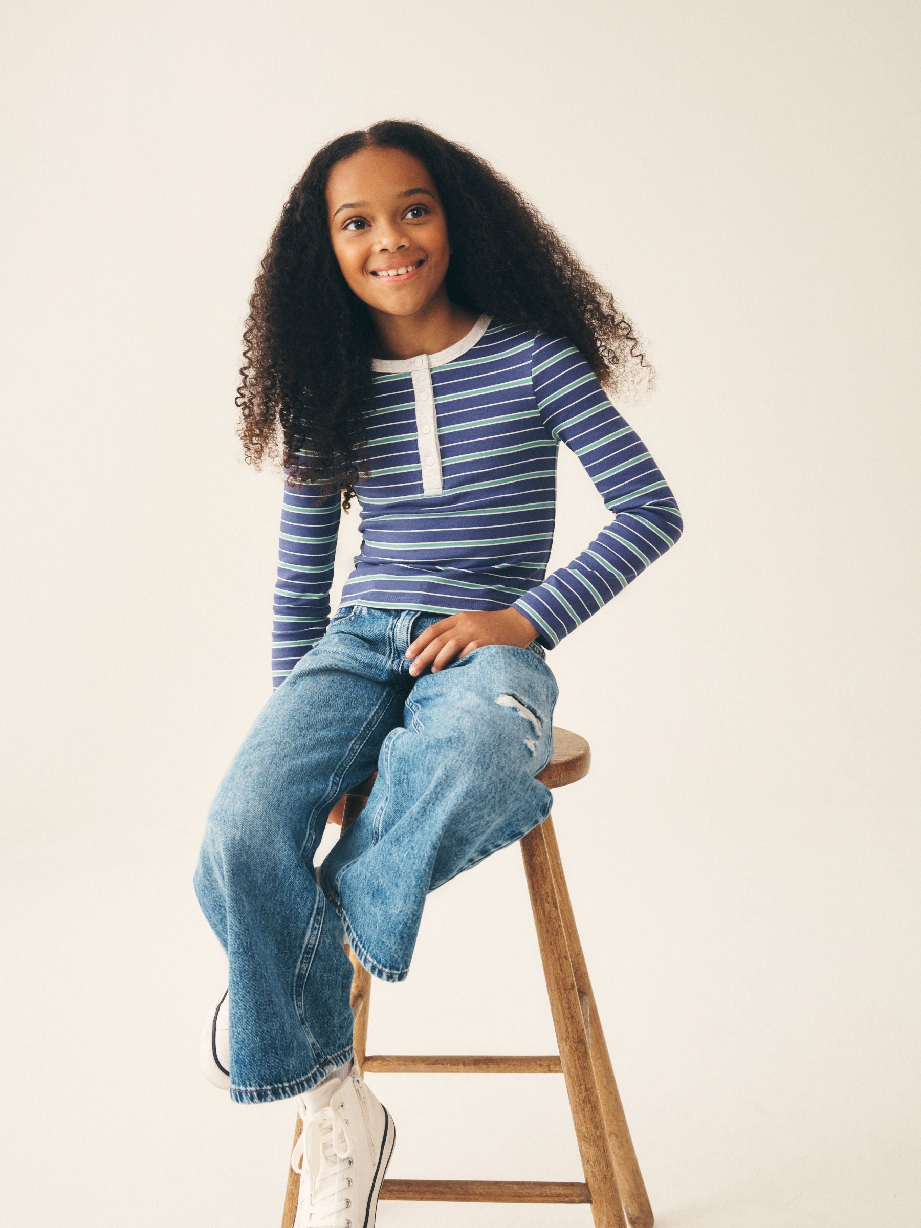 Dsiney Kidz - Grey Stripe Long Sleeve Button Tops 2 Pack (3-16yrs) image 3