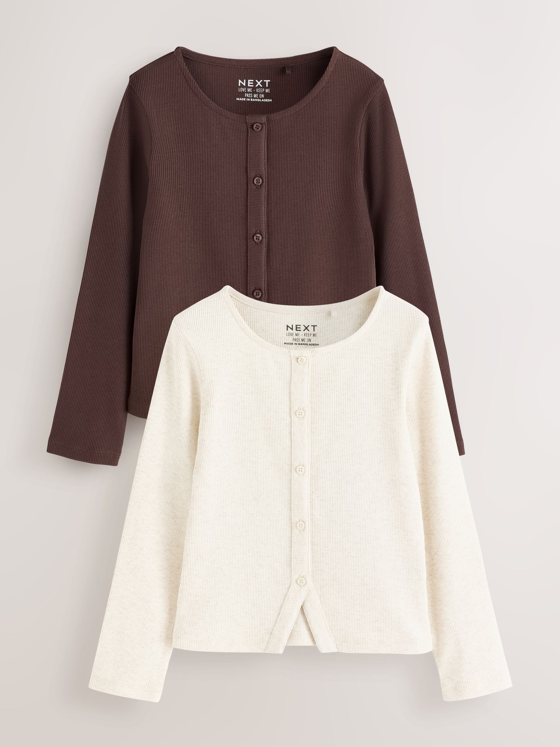 Dsiney Kidz - Cream/ Brown Long Sleeve Ribbed Cardigan 2 Pack (3-16yrs) image 1
