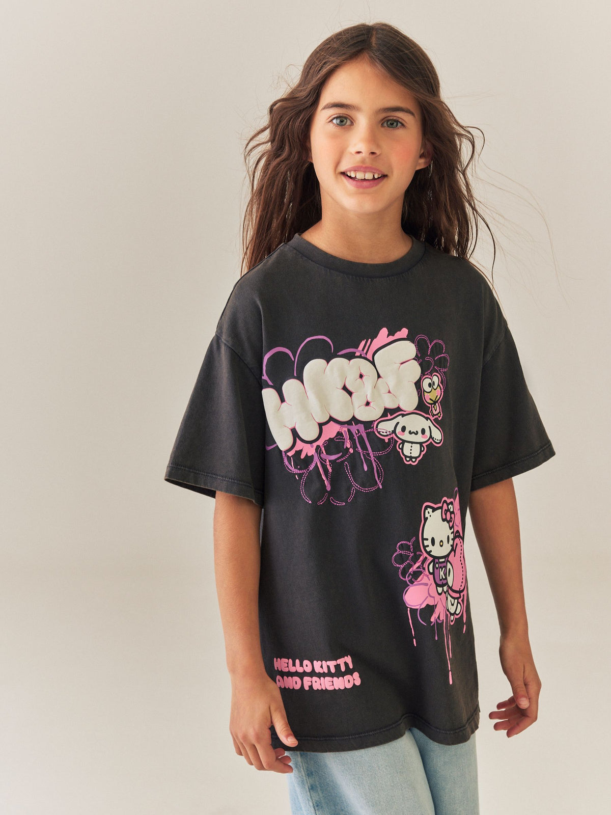 Charcoal Grey Hello Kitty Oversized Graphic T-Shirt (3-16yrs) - image 1