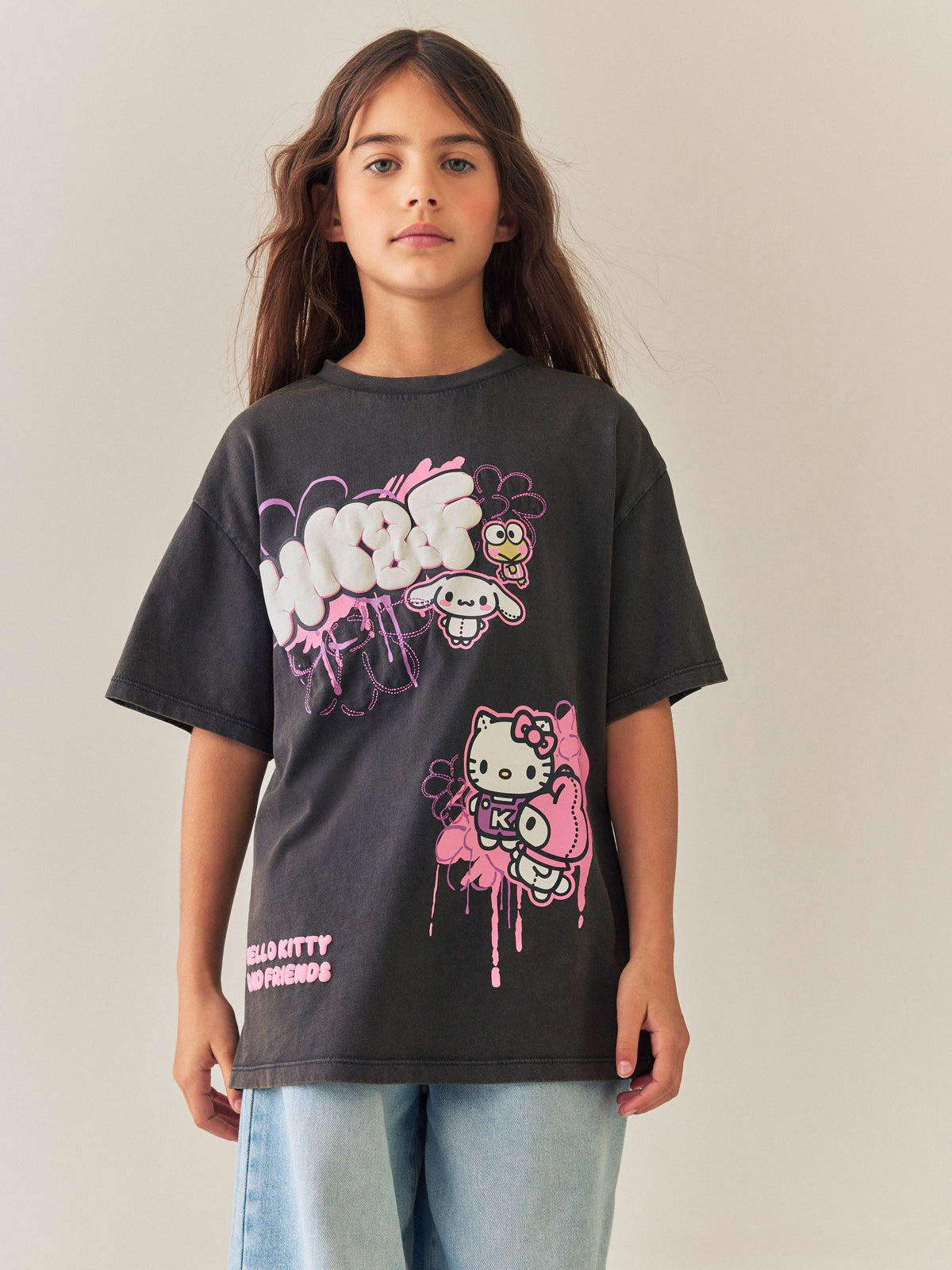 Charcoal Grey Hello Kitty Oversized Graphic T-Shirt (3-16yrs) - image 2