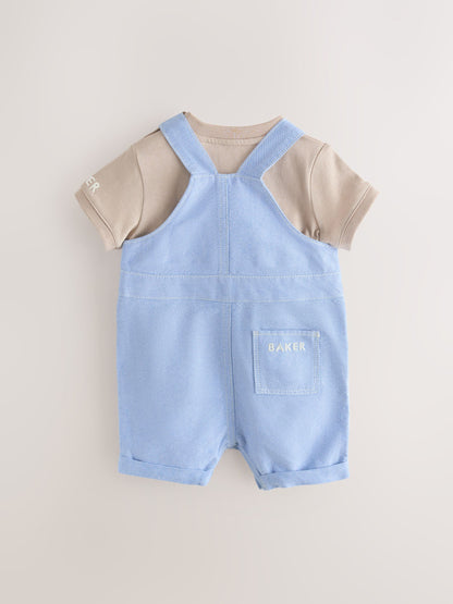 Baker by Ted Baker Blue/Stone Chambray Dungarees And T-Shirt Set image 2