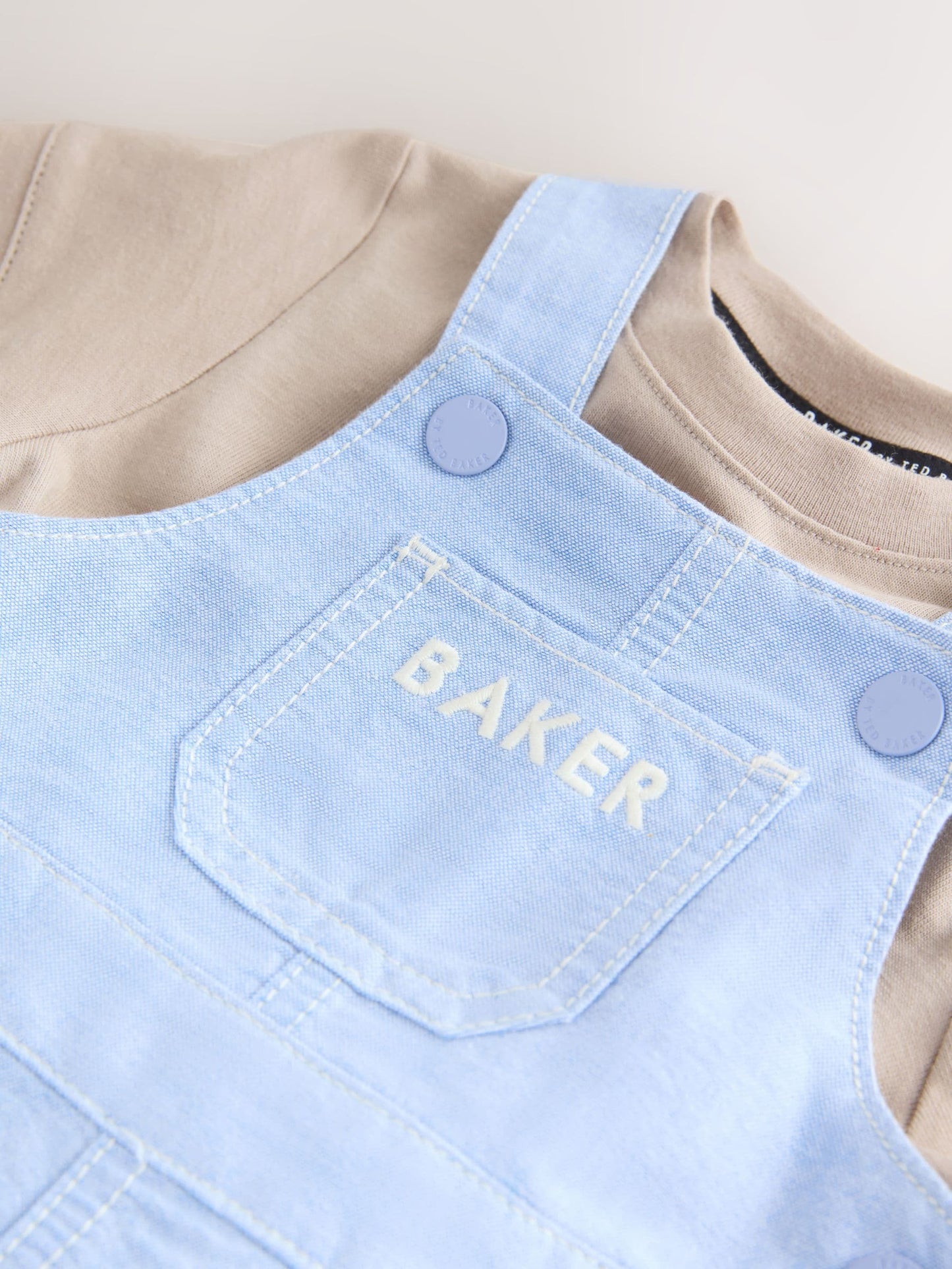 Baker by Ted Baker Blue/Stone Chambray Dungarees And T-Shirt Set image 5