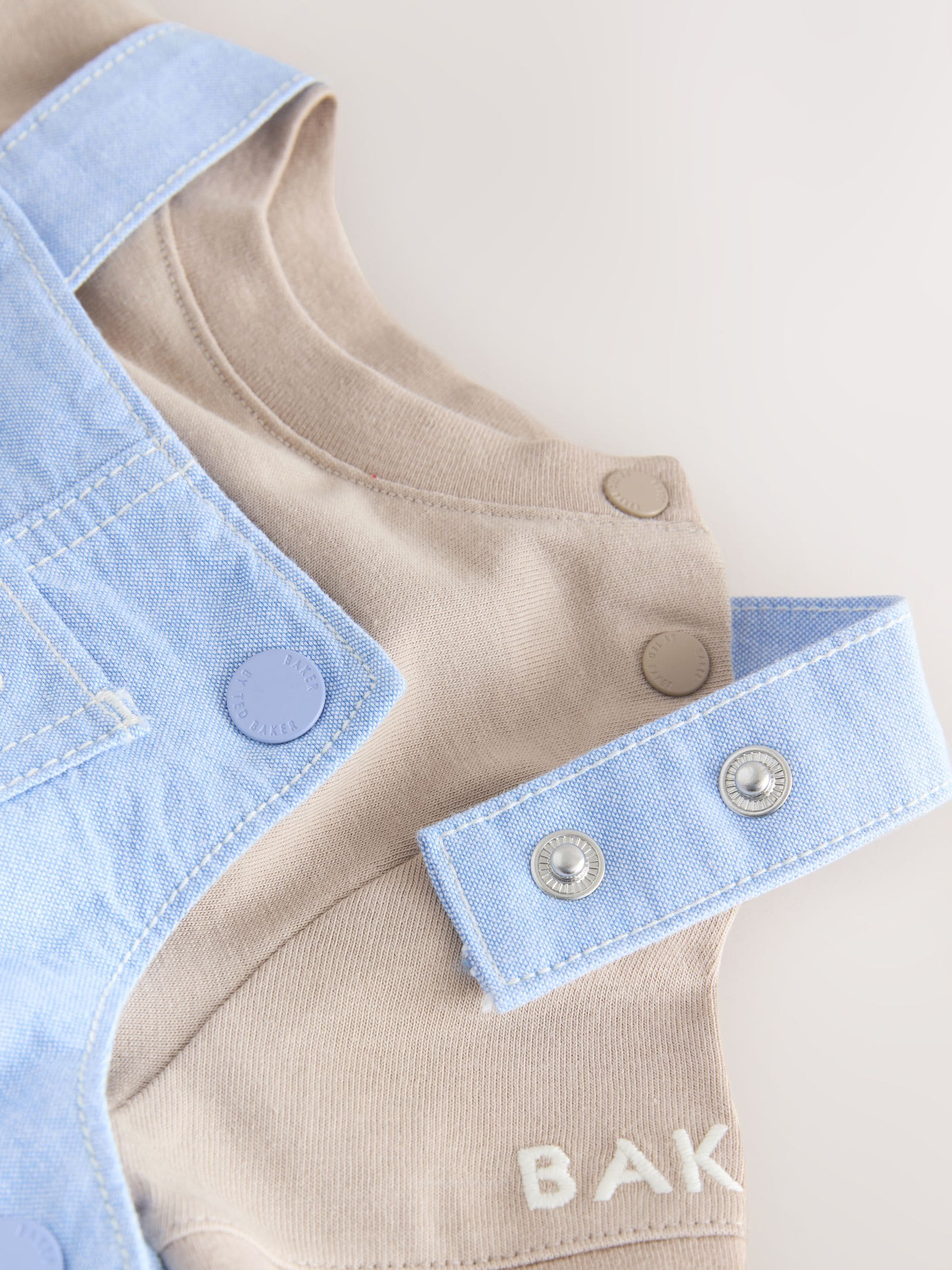 Baker by Ted Baker Blue/Stone Chambray Dungarees And T-Shirt Set image 6